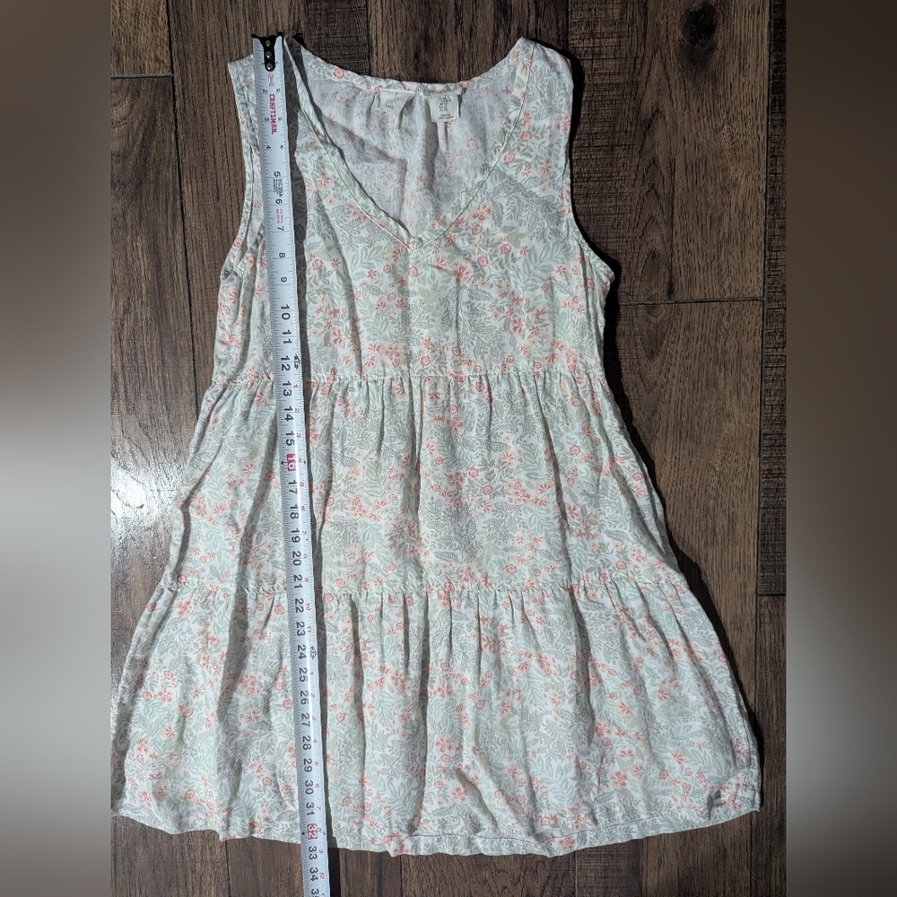 Joie Women's 100% Linen Tiered Summer Dress Size XS Soft Peach & Green On Cream - Picture 9 of 14